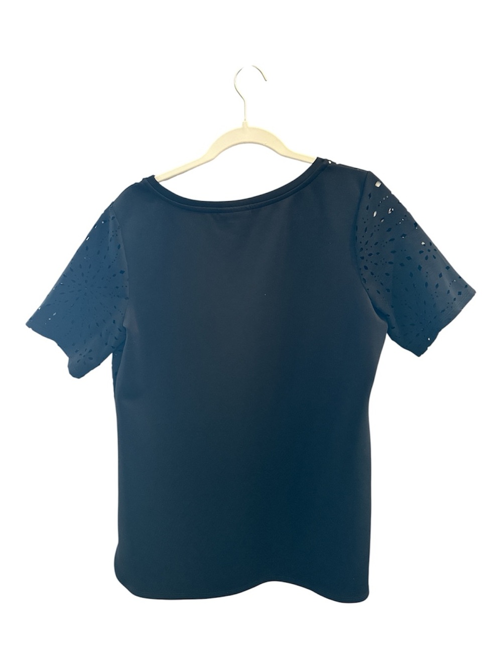 Worthington Black Laser Cut Out Short Sleeve Blouse Women's Size XL - Picture 3 of 10